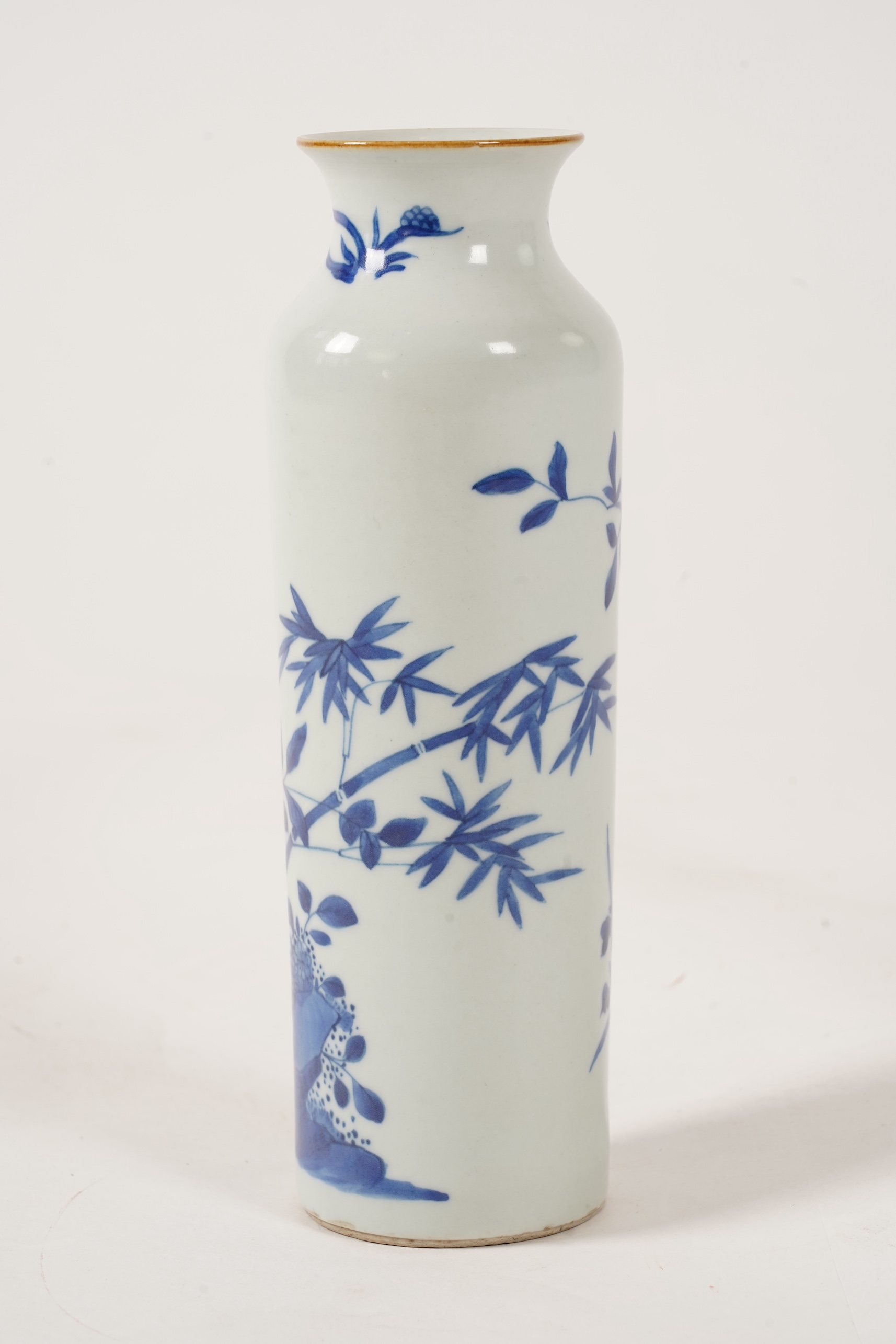 A small Chinese blue and white sleeve vase, Kangxi style